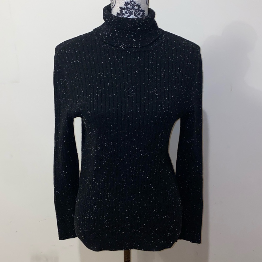 3/$45 Talbots Black Turtleneck Sweater with Speckled Design Size Medium
